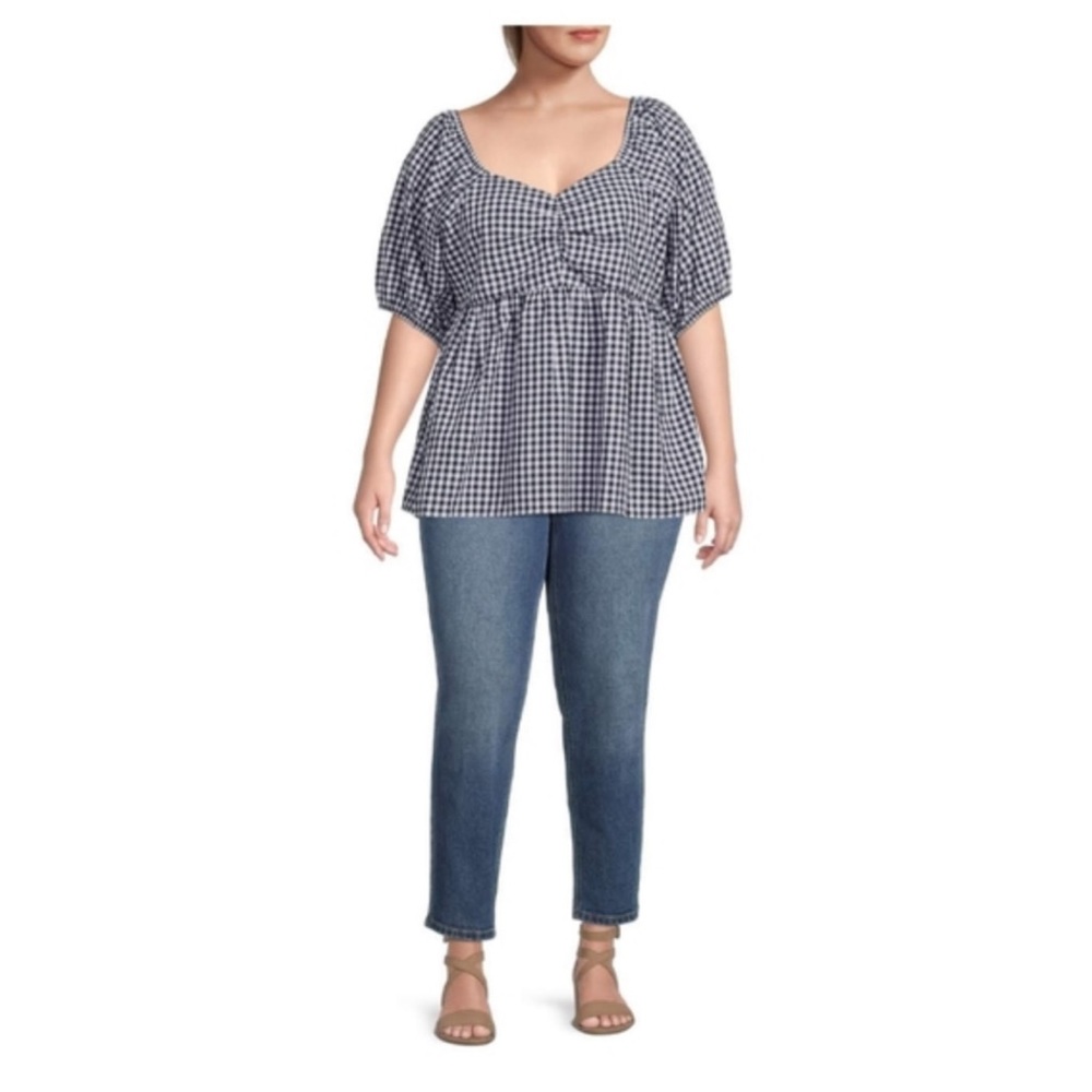 Terra & Sky Women's Plus Size Gingham Woven Top